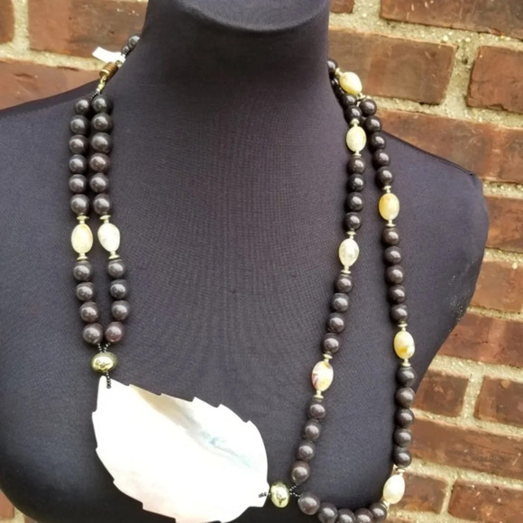 Vintage abalone leaf and agate bead necklace‎ - Picture 5 of 9